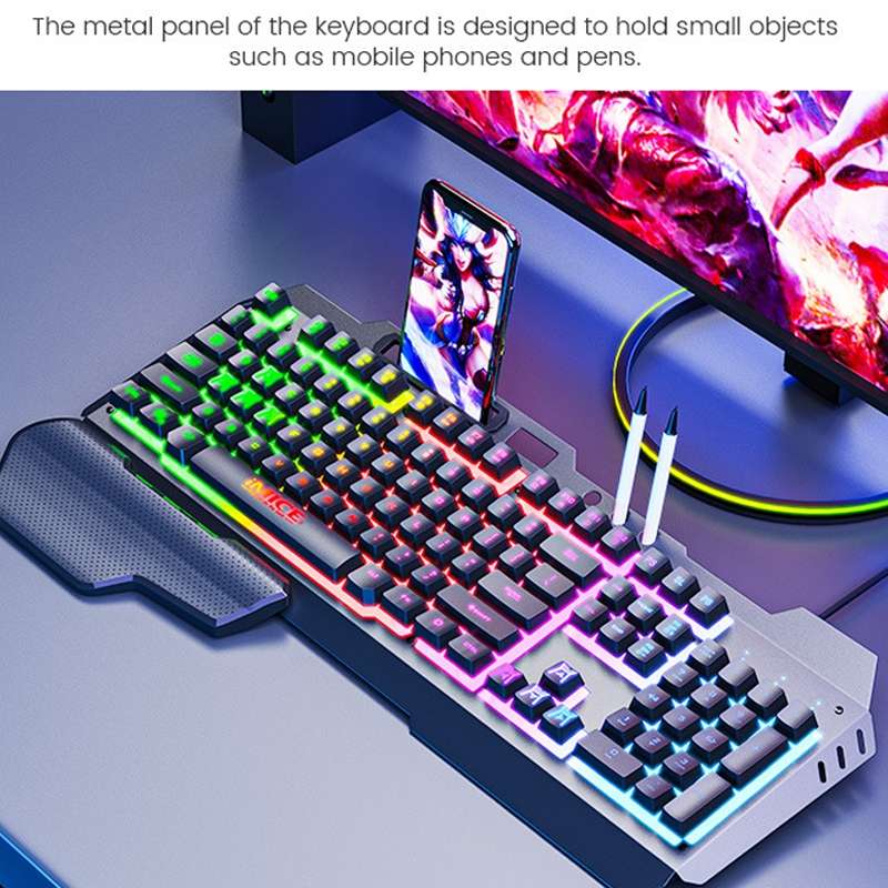 IMICE GK-700 104 Keys Metal Backlit Gaming Wired Suspended Illuminated Keyboard With Hand Rest, Cab