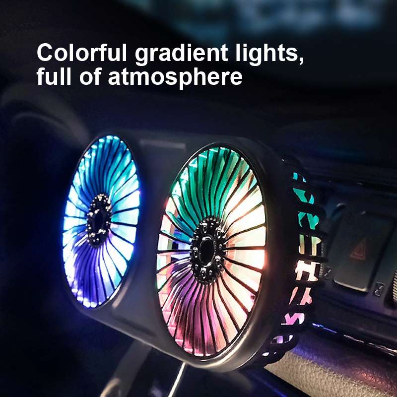 F211 Car Double Head With Led Electric Fan Car Air Outlet Instrument Panel USB Mini Fan(Green)