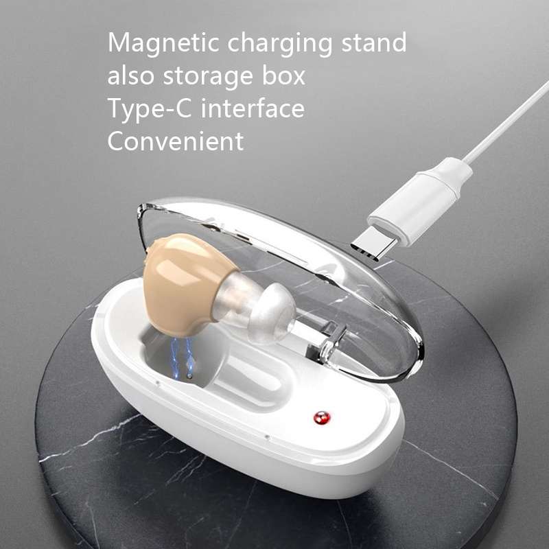 Elderly Sound Amplifier Portable Ear Canal Rechargeable Hearing Aid, Specification: EU Plug(Skin Col