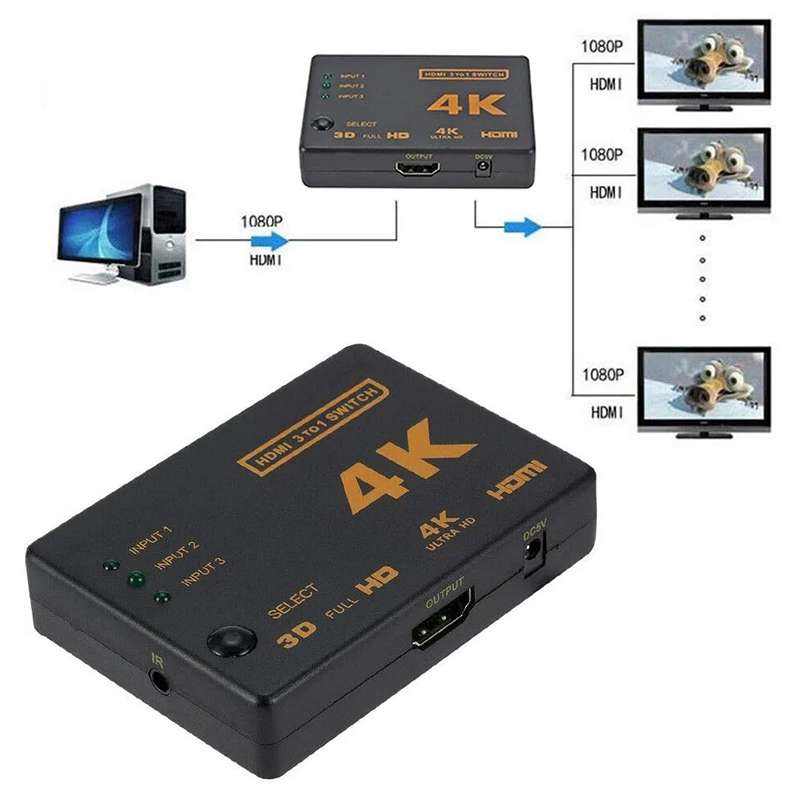 5 PCS/Set 4K 3 into 1 out HDMI Switcher With Remote Control
