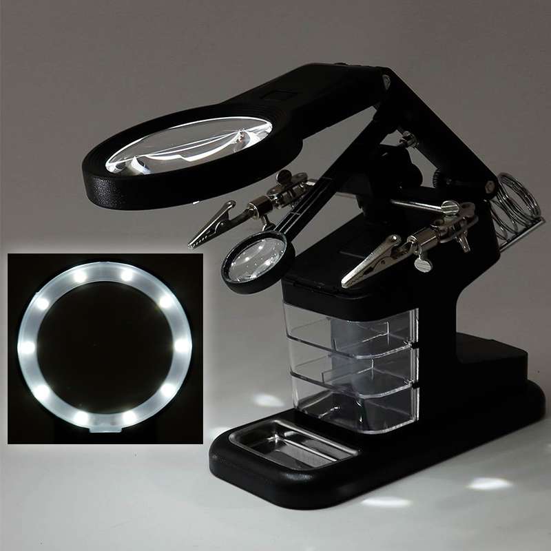 Desktop Multifunctional Chip Welding Repair Inspection Magnifying Glass with LED Light(White)