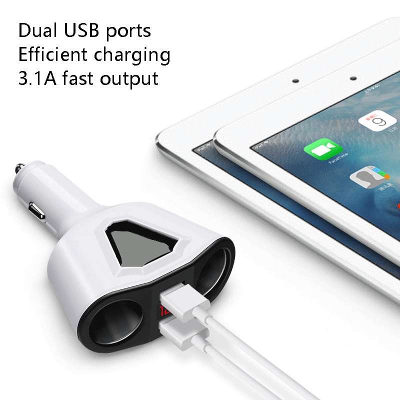 3.1A Dual USB Digital Display Multi-Function Driving Recorder Universal Automotive Charger(White)