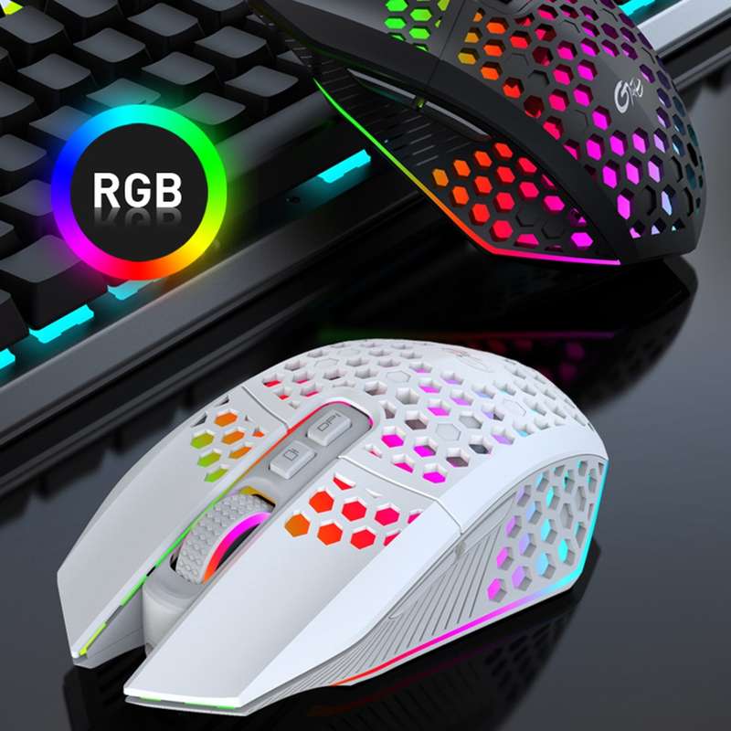 FMOUSE X801 8 Keys 1600DPI Hollow Luminous Gaming Office Mouse,Style: White Wireless Rechargeable