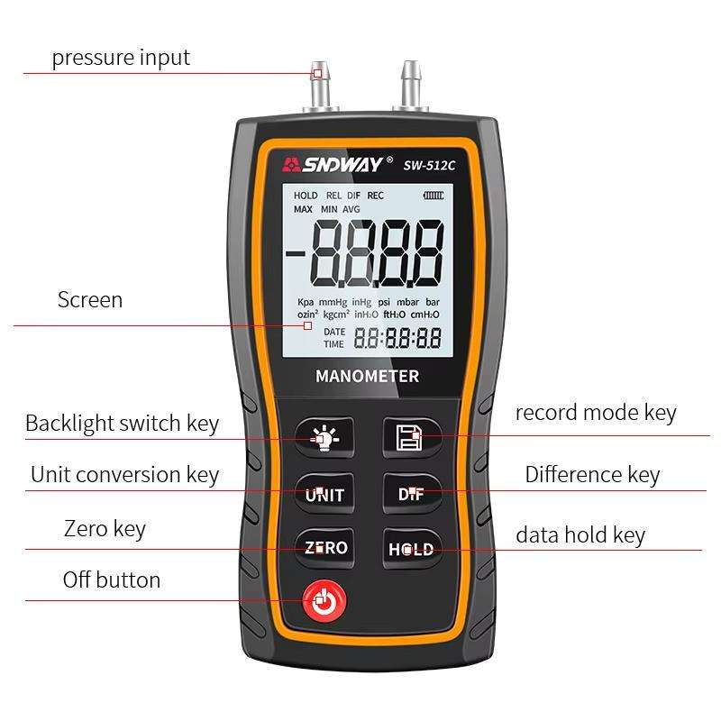 SNDWAY SW-512B Digital Handheld Differential Pressure Gauge Negative Pressure Tester