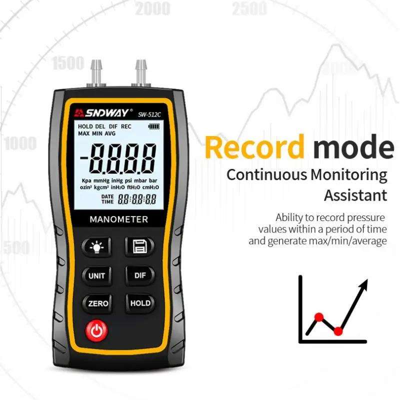 SNDWAY SW-512B Digital Handheld Differential Pressure Gauge Negative Pressure Tester
