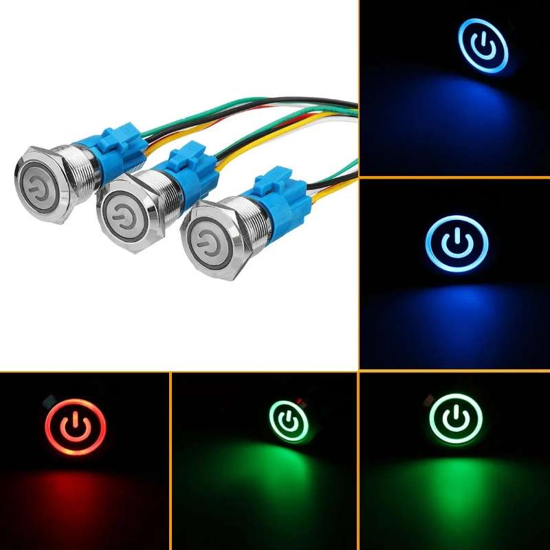 2 PCS 19mm Car Modified Metal Waterproof Button Flat Switch With Light, Color: Self-lock Green Light