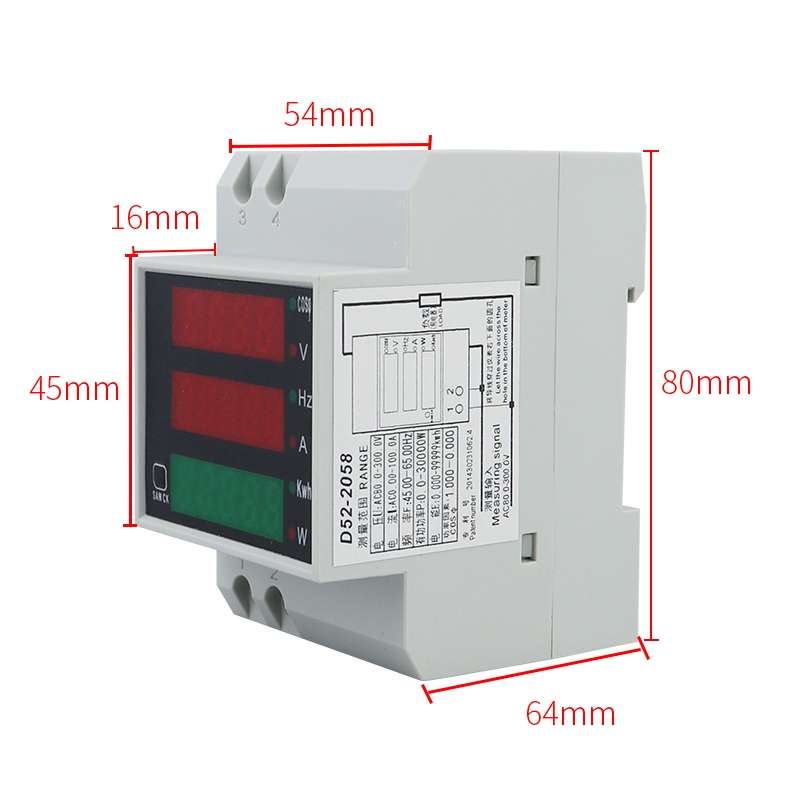 D52-2058 Wattmeter Din rail Volt Current Meter, Specification: AC200-450V Built-in CT
