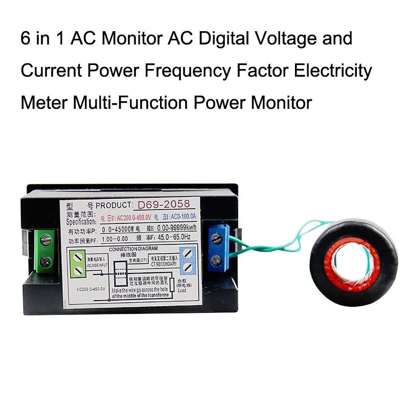 D69-2058 6 in 1 Multifunctional AC Voltage and Current Digital Display Instrument