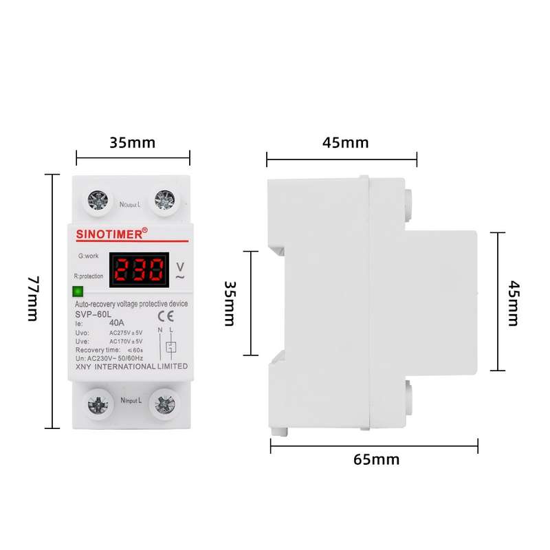 SINOTIMER 220V LED Digital Display Delay Automatic Reset Under-voltage Protector(SVP-60L)