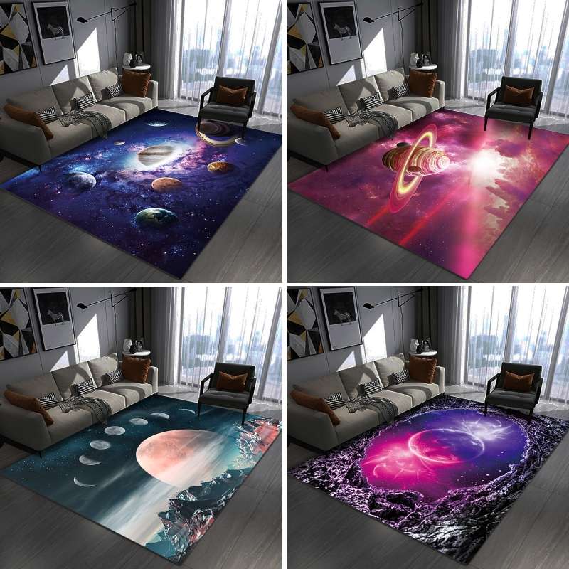 3D Visual Cartoon Cosmic Planet Living Room Carpet, Size: 60x90cm(Cosmic Planet 1)