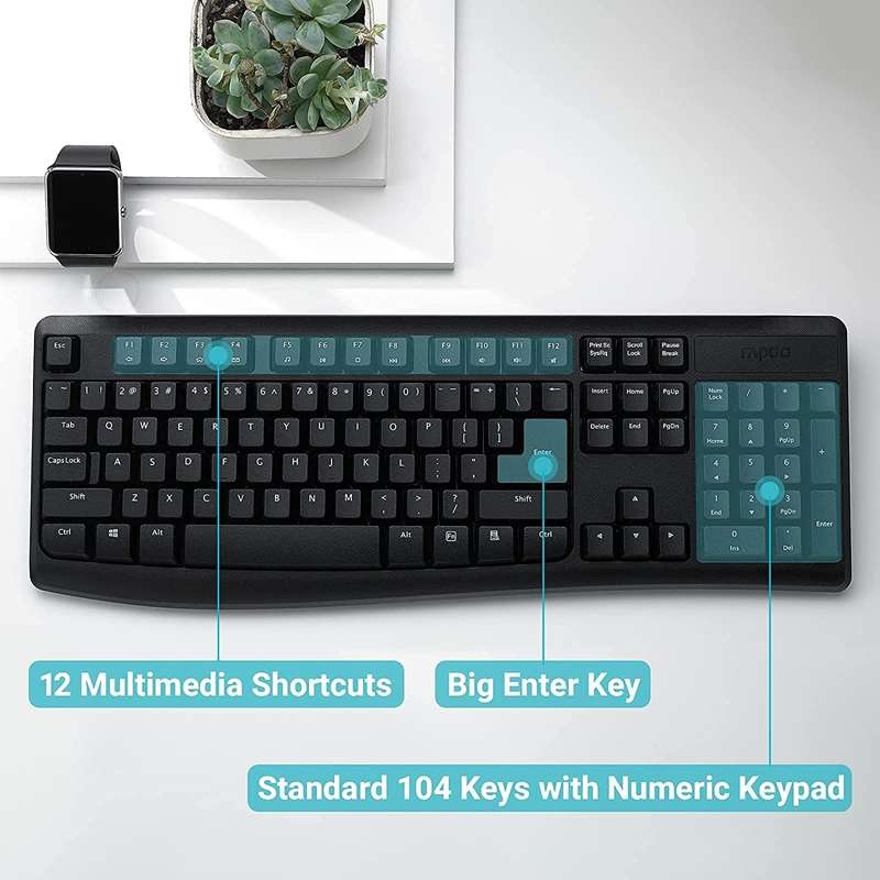 Rapoo X1800PRO 104 Keys Waterproof Multimedia Wireless Keyboard Mouse Set(Black)