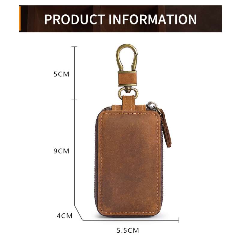TP-9032 First Layer Cowhide Multifunctional Double Zipper Car Key Case(Brown)