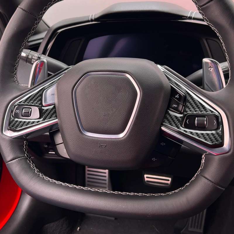 For Chevrolet Corvette C8 2pcs /Set Steering Wheel Button Frame Sticker(Black)