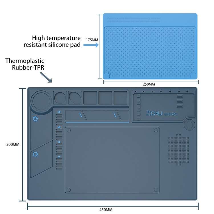 BAKU BA-695 2 in 1 TPR+Silicone Computer Phone Repair Desk Mat Heat Resistant Insulation Mat