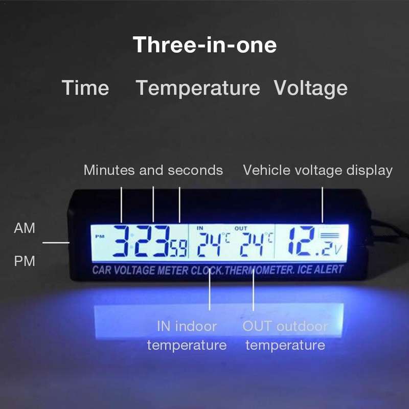 Car Inside And Outside Dual Temperature+Clock+Voltage LED Electronic Display(Orange+Blue)