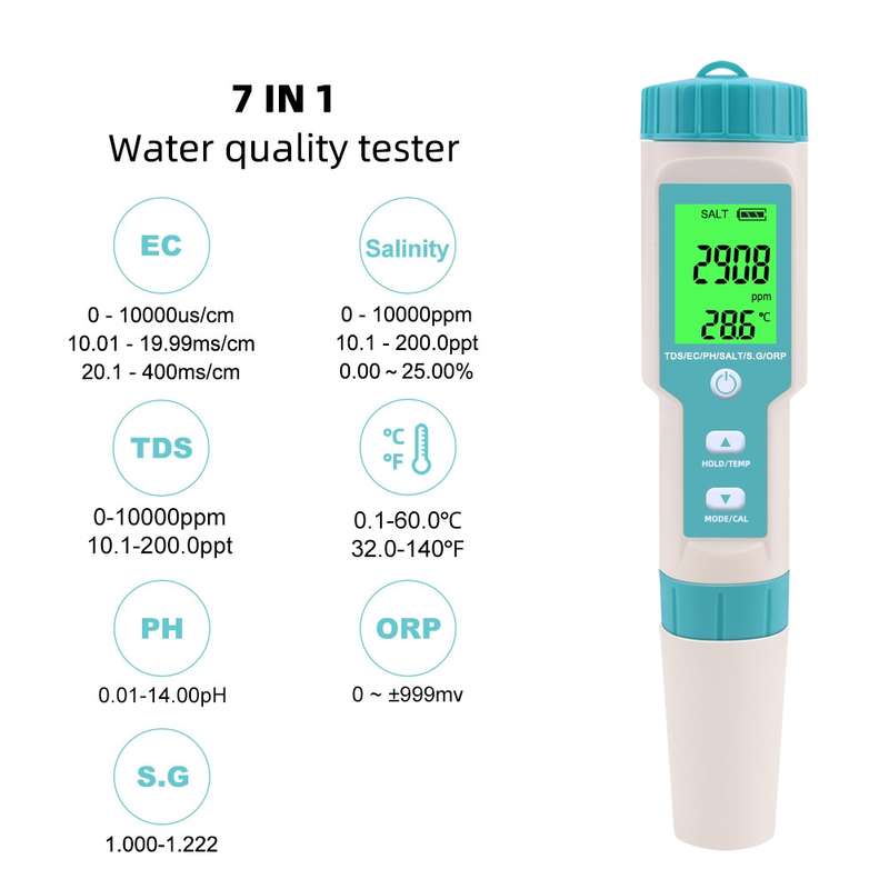 C-600A 7 In 1 Temperature/Salinity/PH/TDS/EC/ORP/SG Monitoring Pen(without Battery and Powder)