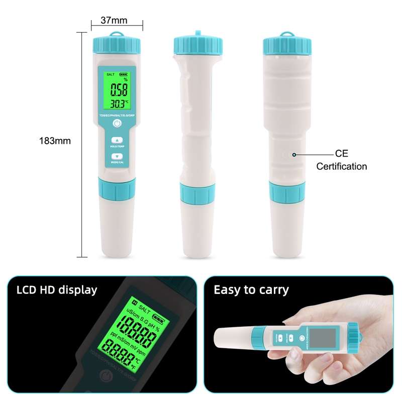 C-600A 7 In 1 Temperature/Salinity/PH/TDS/EC/ORP/SG Monitoring Pen(without Battery and Powder)