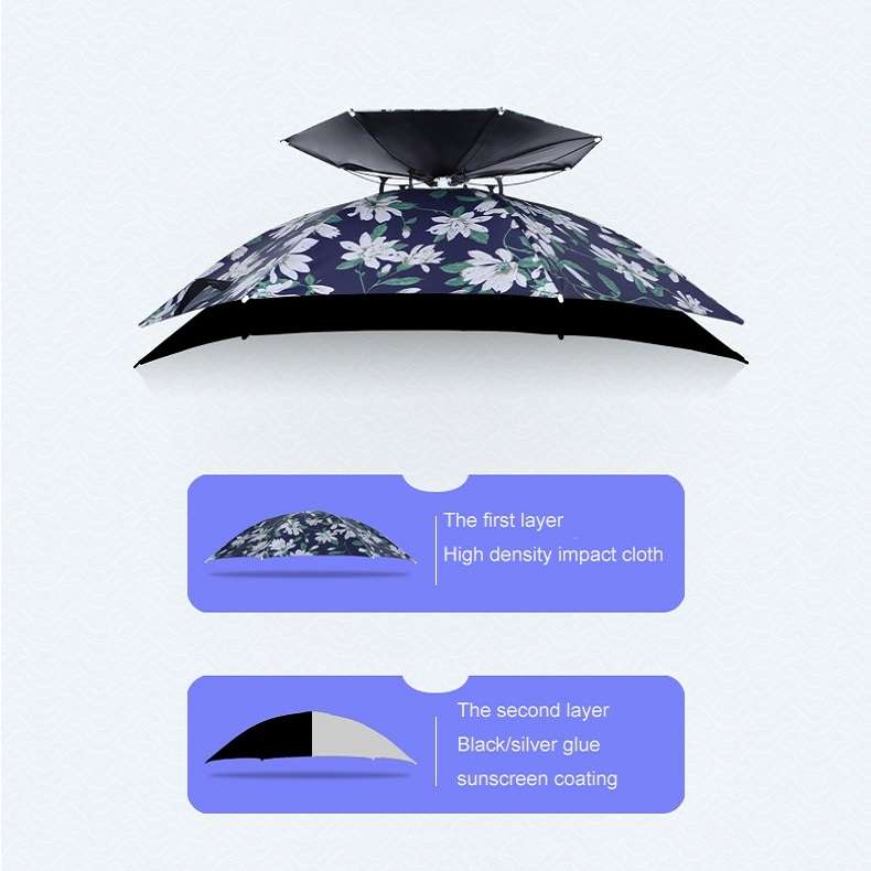 Double-layer Fishing Umbrella Hat Outdoor Sunscreen And Rainproof Folding Umbrella Hat, Color: 95 Bl