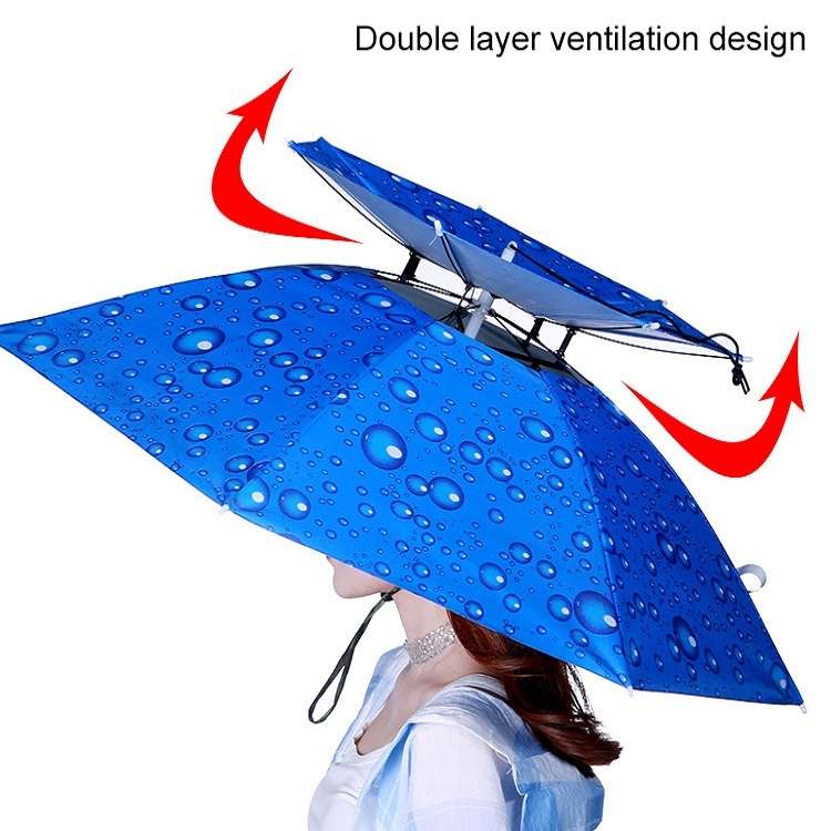 Double-layer Fishing Umbrella Hat Outdoor Sunscreen And Rainproof Folding Umbrella Hat, Color: 95 Bl