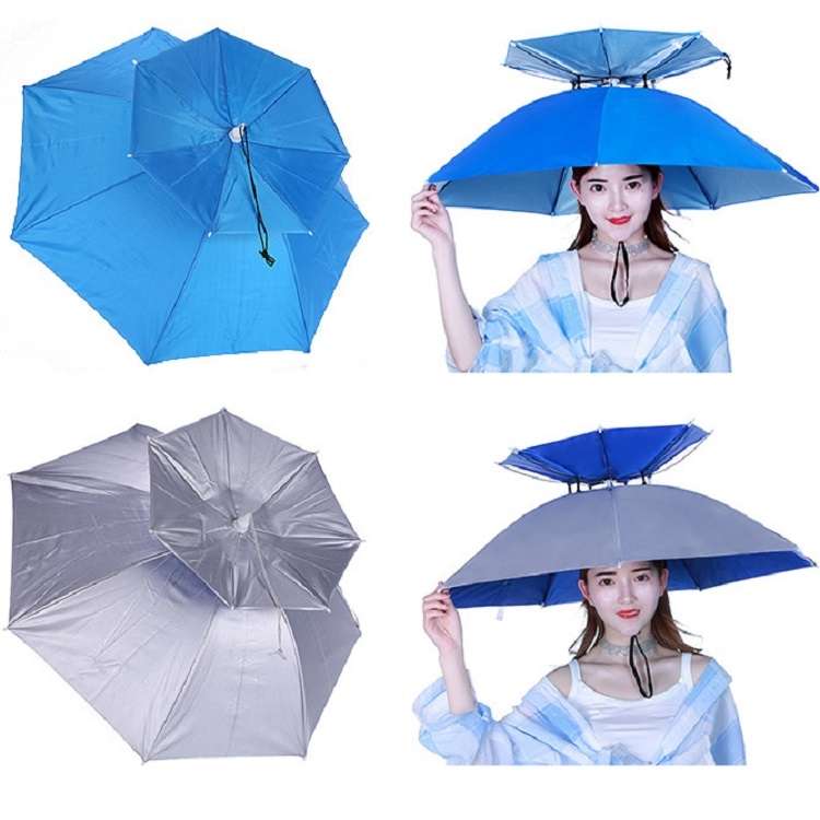 Double-layer Fishing Umbrella Hat Outdoor Sunscreen And Rainproof Folding Umbrella Hat, Color: 95 Bl