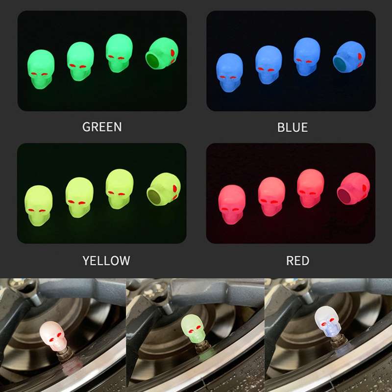 1 Sets Car Tire Luminous Valve Cap Motorcycle Skull Valve Core Cap(Green)