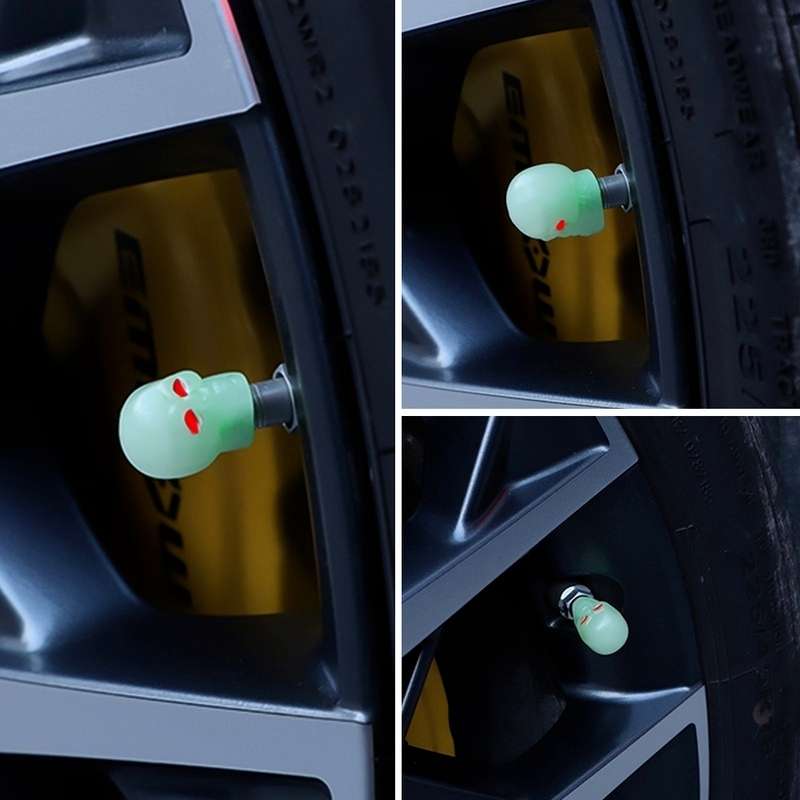 1 Sets Car Tire Luminous Valve Cap Motorcycle Skull Valve Core Cap(Green)