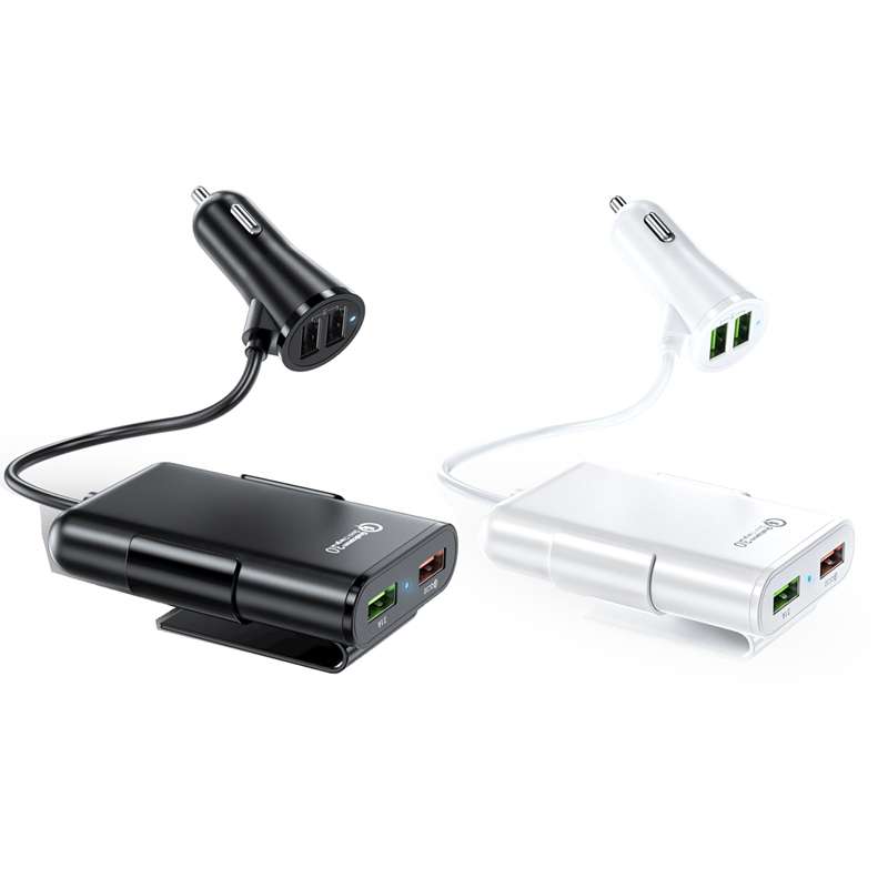 2PCS QC3.0 Four Ports Fast 5V 8A Car Charger Back Seat Charger(Black)