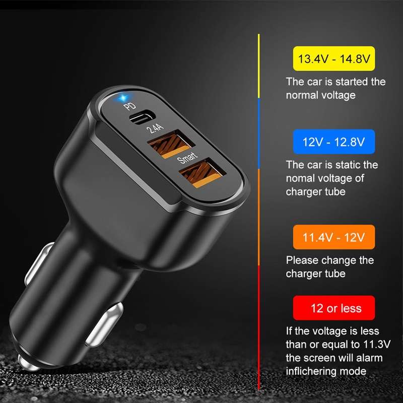 PD+2.4A Dual USB Car Charger, Style: 3 Ports (Black)