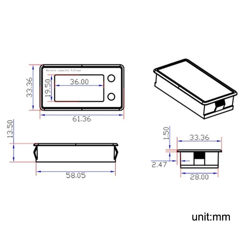 Waterproof LCD Two-wire Lead-acid Lithium Battery Digital Display Voltage Meter 8-100V (White)