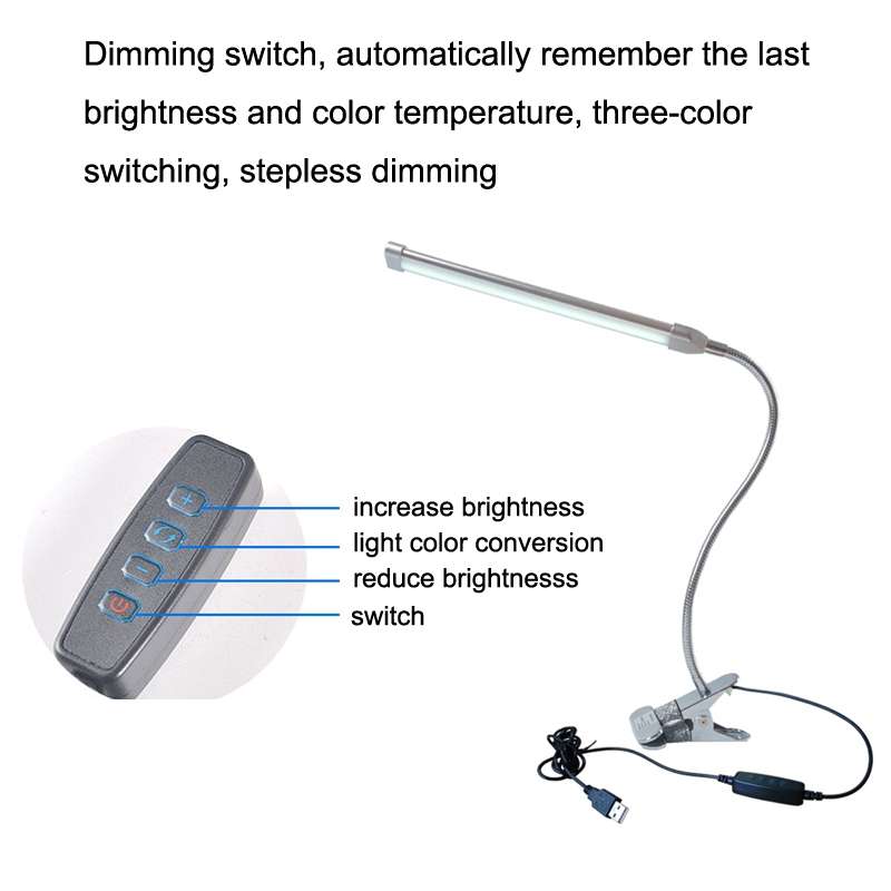 USB Clip Lamp Student Eye Protection LED Dimmable Desk Light(Black)