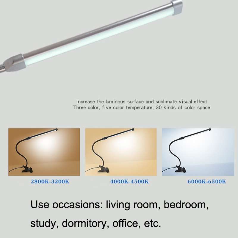 USB Clip Lamp Student Eye Protection LED Dimmable Desk Light(Black)