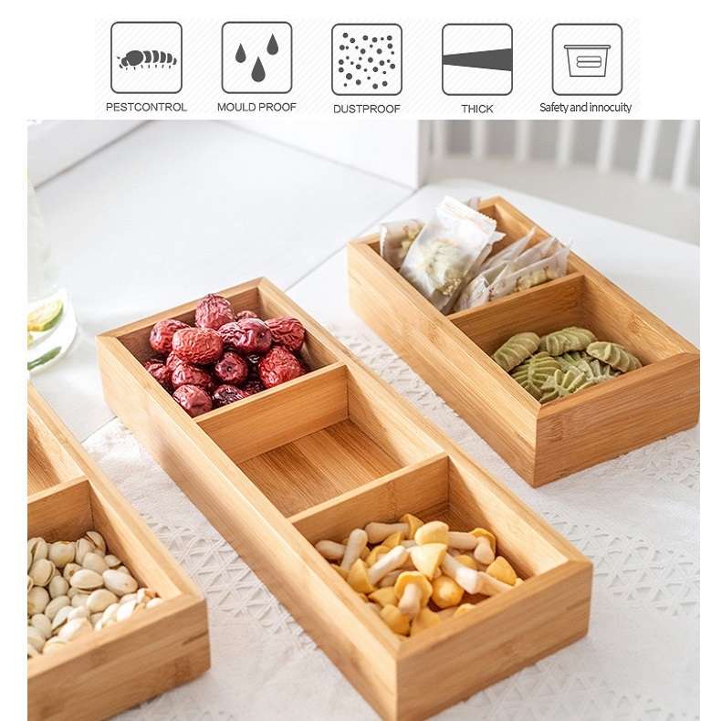 Bamboo Dried Food Box Compartment Candy Box Snack Storage Box, Specification: 2 Grids