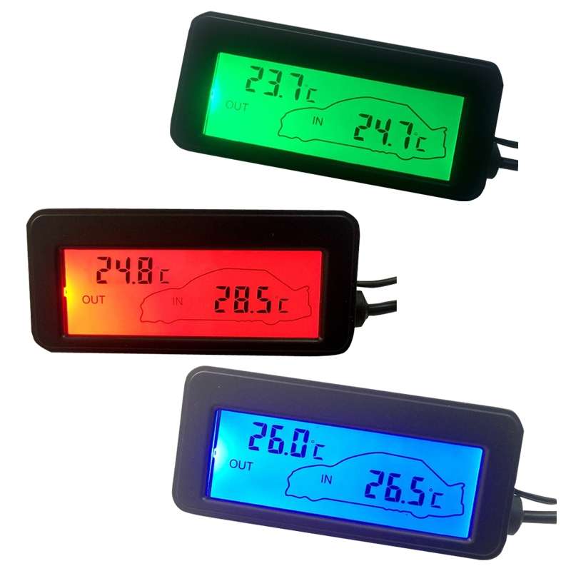 Car Inside and Outside Backlit Mini Digital Thermometer(Red)