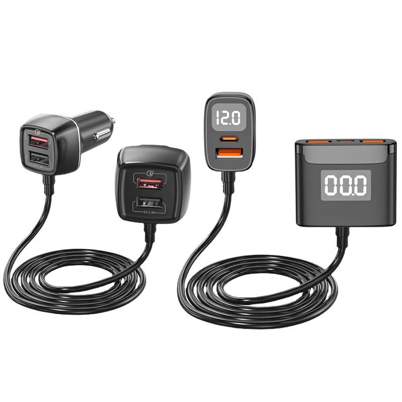 One For Four Car Charger QC3.0 Fast Charge 4USB Car Front And Rear Seat Car Charger, Style: Upgraded