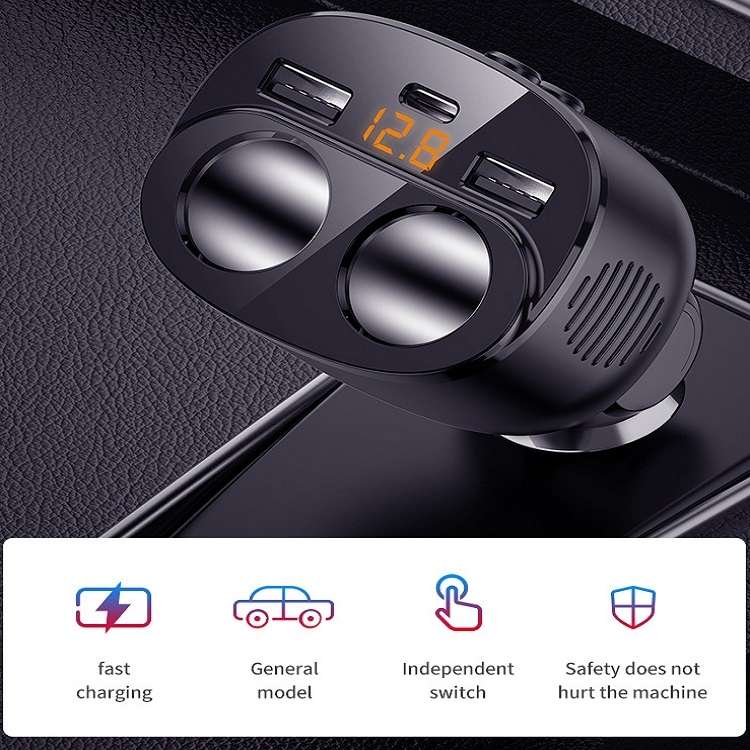 Car Charger With Switch Double Cigarette Hole Car Socket(C06 Neutral)