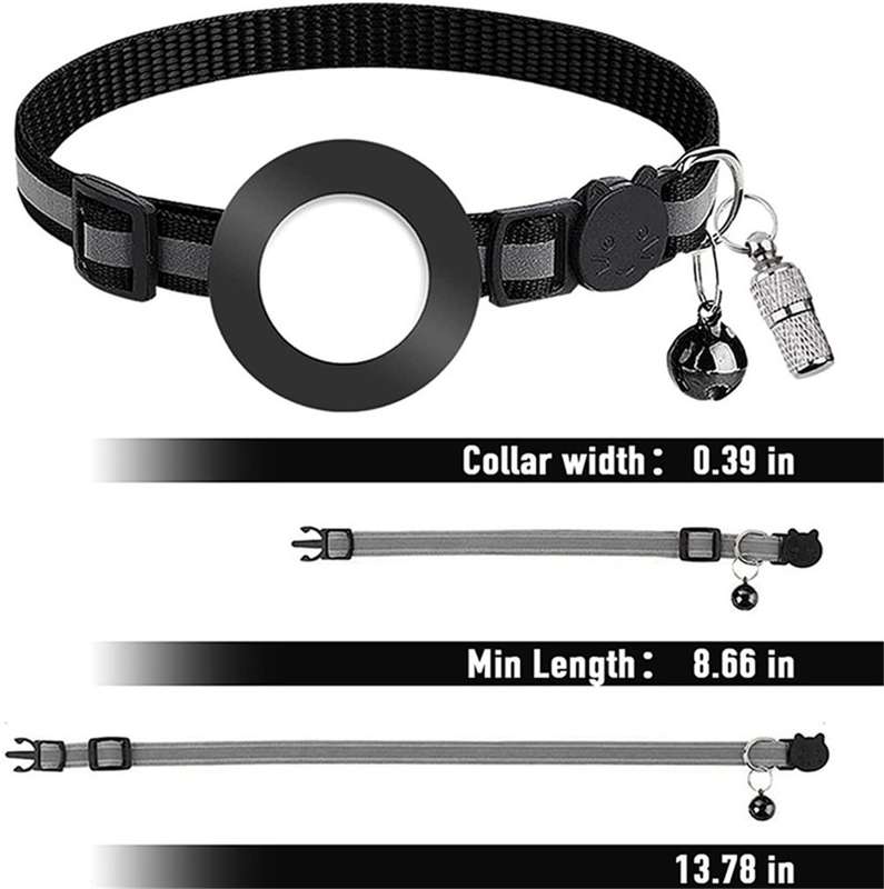 Pet Anti Lost Address Pendant Collar with Bell for Airtag(Black)