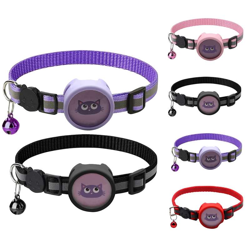 Pet Reflective Collar with Bell for AirTag(Black)