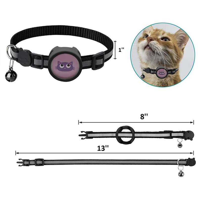 Pet Reflective Collar with Bell for AirTag(Black)