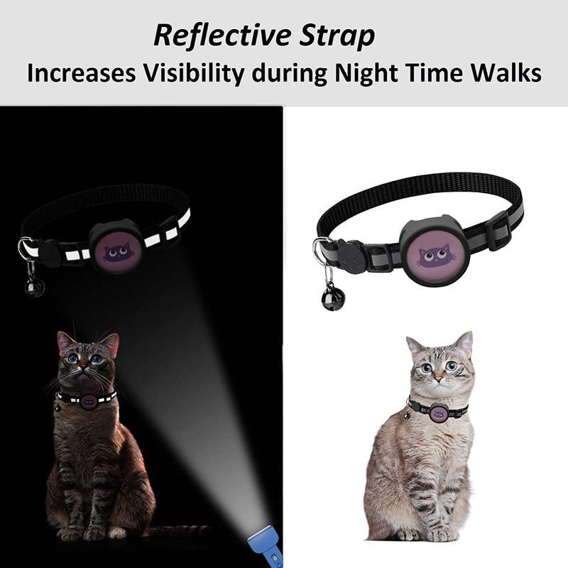 Pet Reflective Collar with Bell for AirTag(Black)