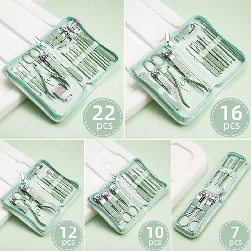 Stainless Steel Nail Clipper Nail Art Tool Set, Color: 16 PCS/Set (Green)