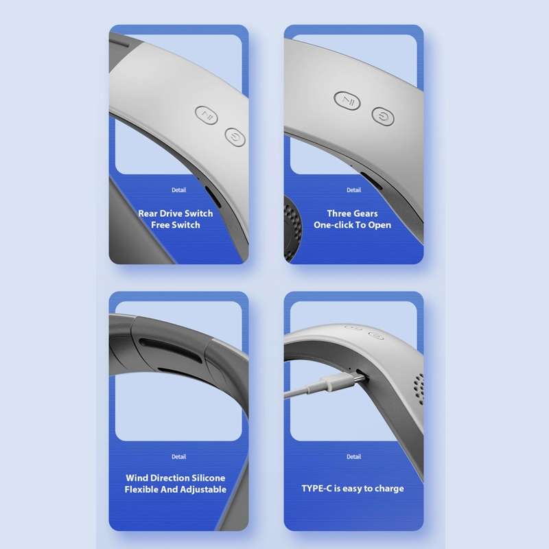 Lazy Hanging Neck Fan Bladeless Silent Sports Fan,Model: A306 Four -core 4000 mAh White