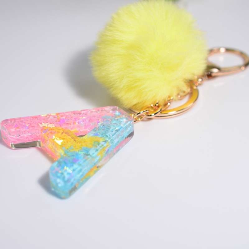 2 PCS Crystal Epoxy Rainbow Color Keychain Hair Ball Ladies Bag Pendant(A)
