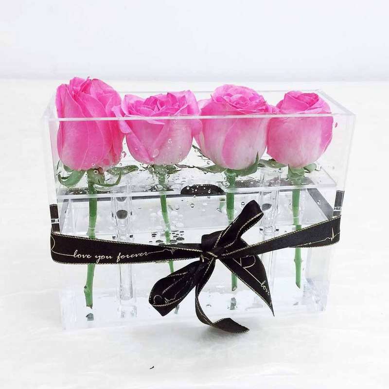 Square Transparent Acrylic Gift Box Flower Box, Specification: 4 Holes