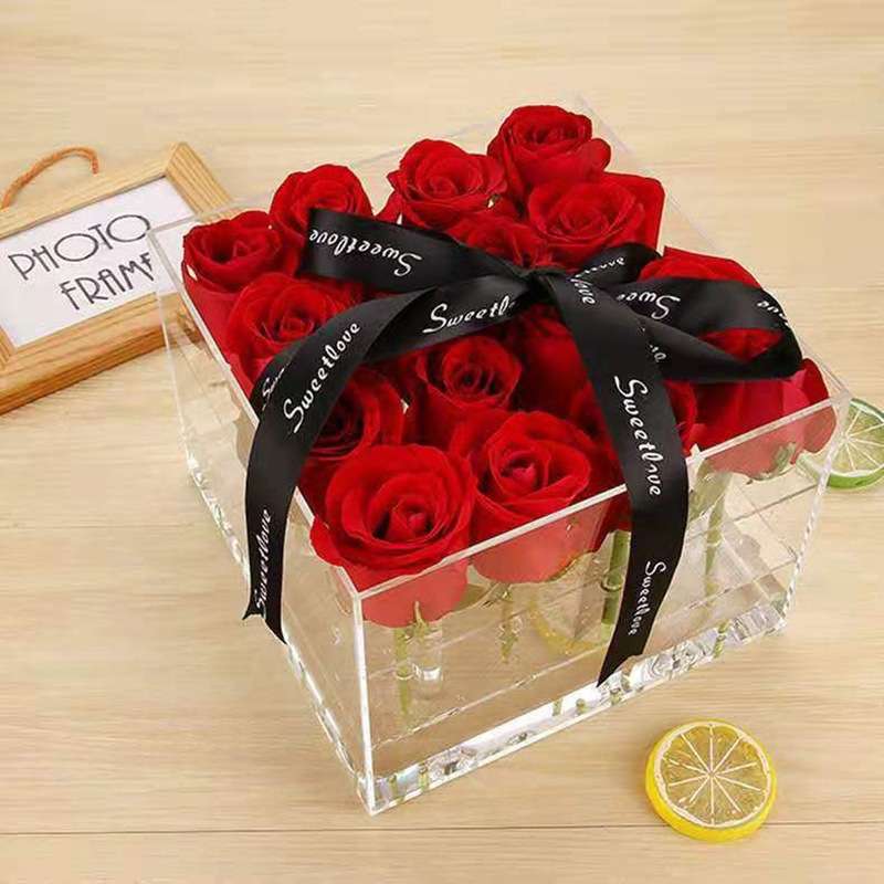 Square Transparent Acrylic Gift Box Flower Box, Specification: 16 Holes