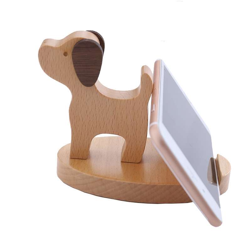 Wooden Mobile Phone Bracket Beech Lazy Mobile Phone Holder,Style: Puppy