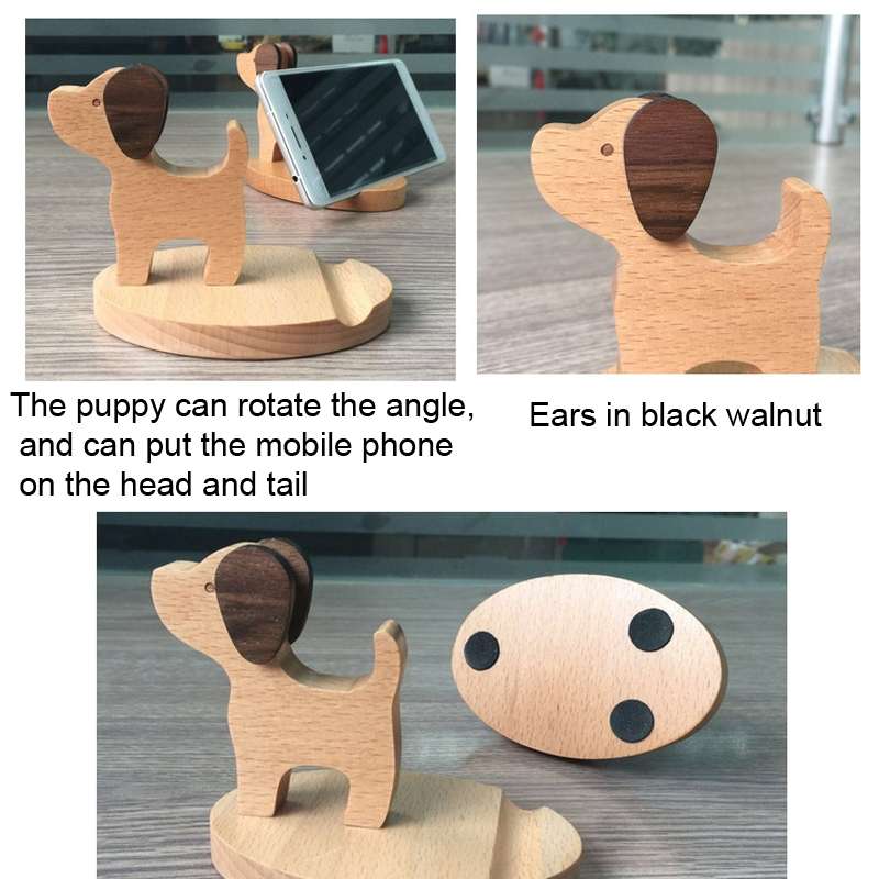 Wooden Mobile Phone Bracket Beech Lazy Mobile Phone Holder,Style: Puppy