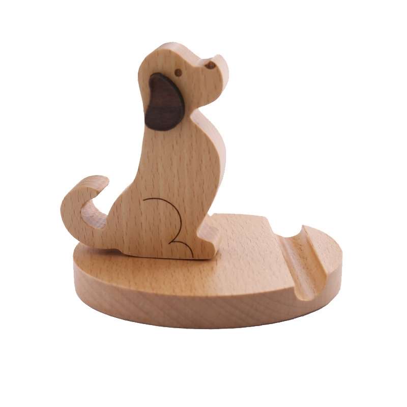 Wooden Mobile Phone Bracket Beech Lazy Mobile Phone Holder,Style: Golden Retriever