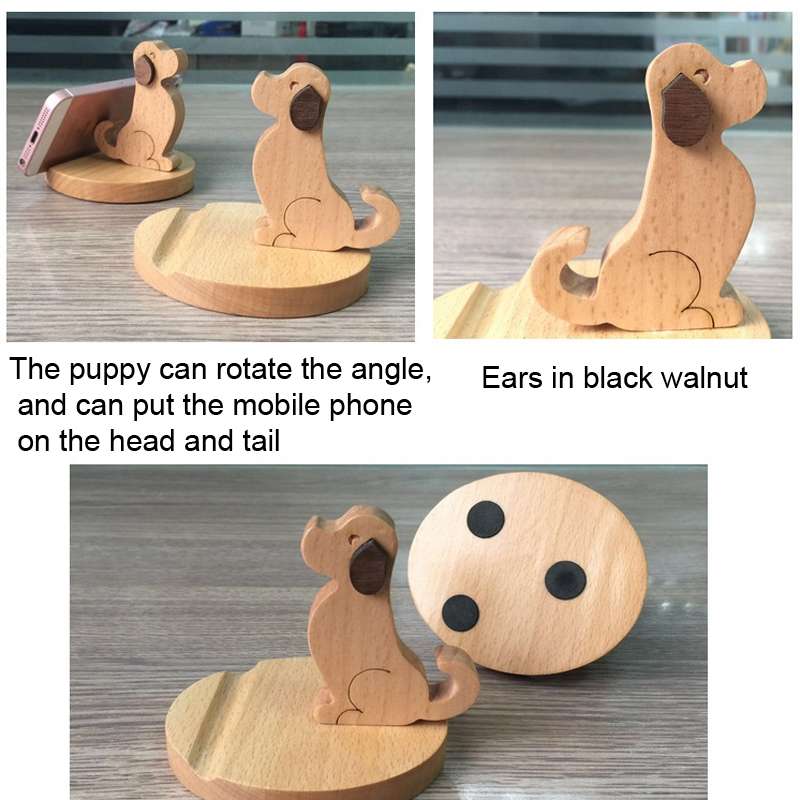 Wooden Mobile Phone Bracket Beech Lazy Mobile Phone Holder,Style: Golden Retriever