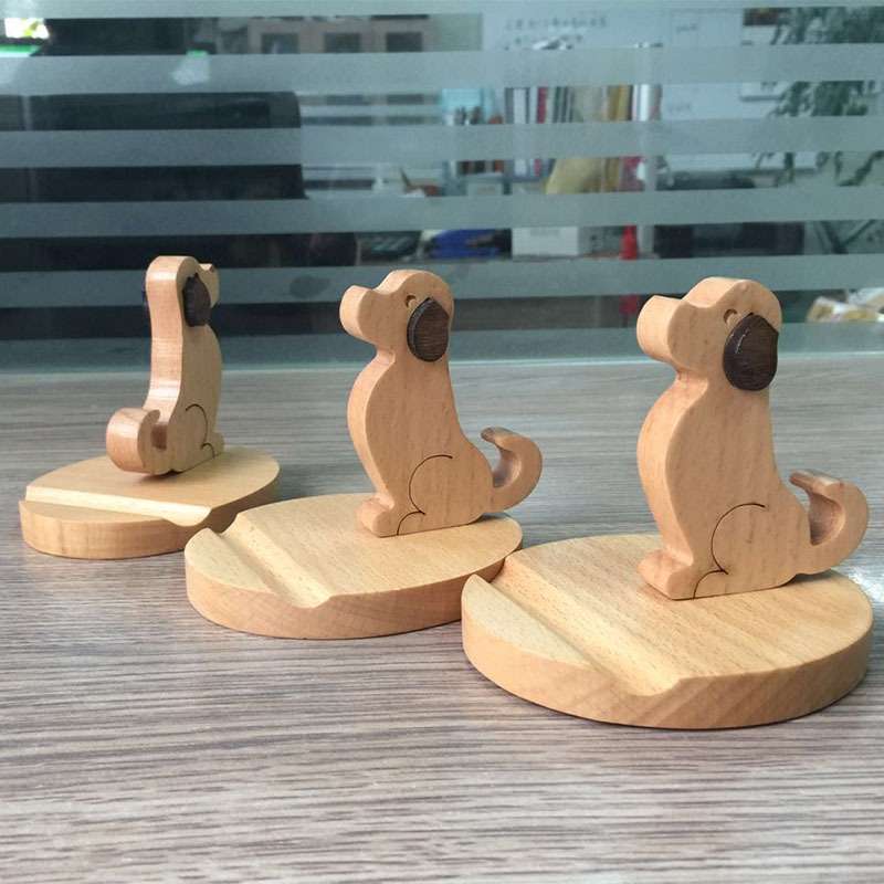 Wooden Mobile Phone Bracket Beech Lazy Mobile Phone Holder,Style: Puppy