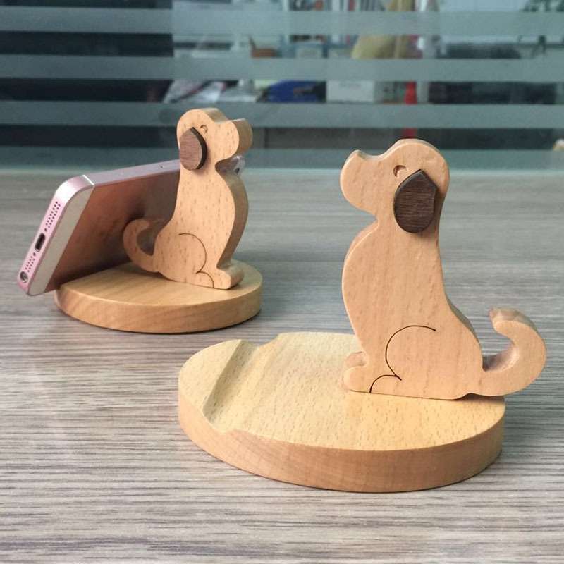 Wooden Mobile Phone Bracket Beech Lazy Mobile Phone Holder,Style: Golden Retriever